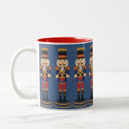 Nutcracker Speelgoed Soldier Drummer Blue Pattern Tweekleurige Koffiemok (Links)