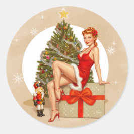 Nutcracker Sweet Retro Pin-up Kerststicker Ronde Sticker