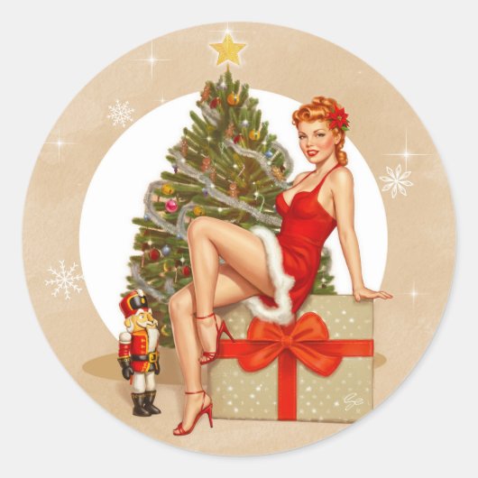Nutcracker Sweet Retro Pin-up Kerststicker Ronde Sticker (Voorkant)