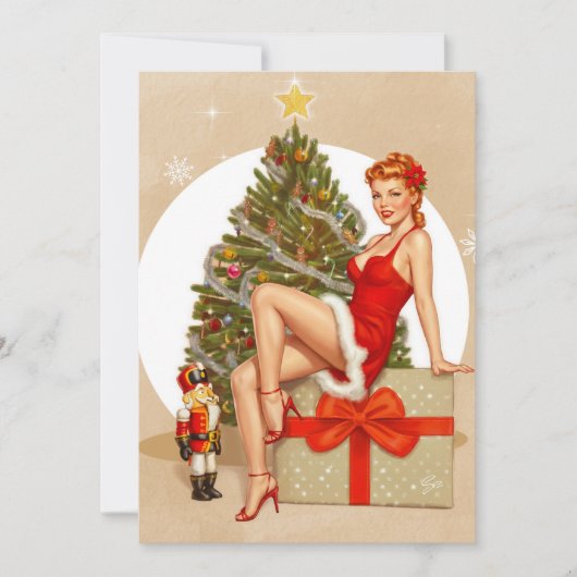 Nutcracker Sweet Retro Pinup Christmas Card Feestdagenkaart (Voorkant)