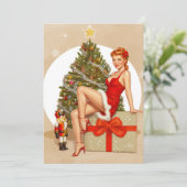 Nutcracker Sweet Retro Pinup Christmas Card Feestdagenkaart (Staand voorkant)