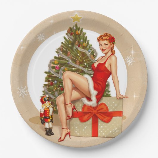 Nutcracker Sweet Retro Pinup Christmas Paper Plate Papieren Bordje (Voorkant)