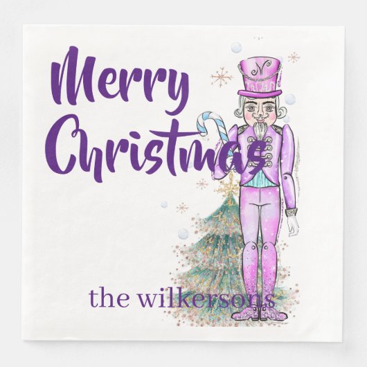 Nutcracker Thema Eigen naam Paarse Kerstmis Servet (Voorkant)