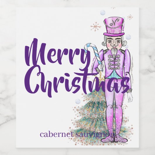 Nutcracker Theme Paarse Kerstmis Wijn Etiket (Enkel label)