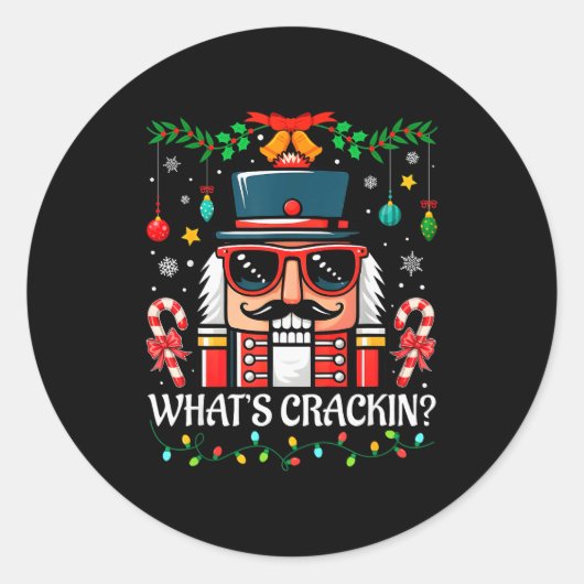 Nutcracker What's Crackin Funny Christmas Men Wome Ronde Sticker (Voorkant)