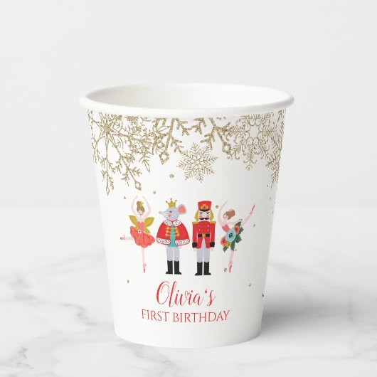Nutcracker Winter Ballet Gold Snowflake Birthday Papieren Bekers (Voorkant)