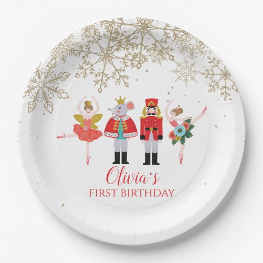 Nutcracker Winter Ballet Gold Snowflake Birthday Papieren Bordje (Voorkant)