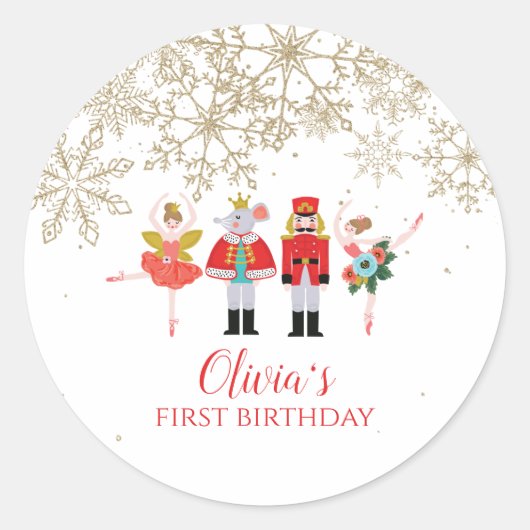 Nutcracker Winter Ballet Gold Snowflake Birthday Ronde Sticker (Voorkant)