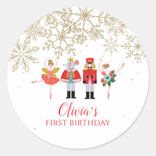 Nutcracker Winter Ballet Gold Snowflake Birthday Ronde Sticker