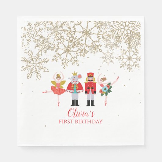 Nutcracker Winter Ballet Gold Snowflake Birthday Servet (Voorkant)