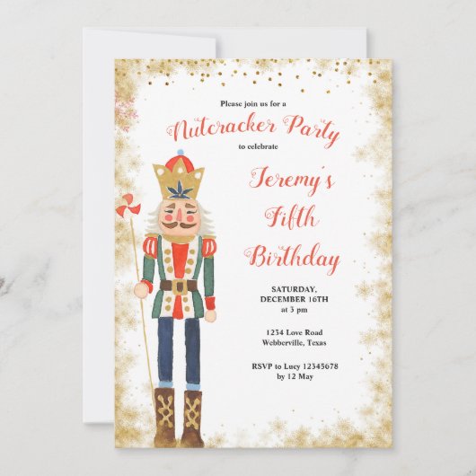 Nutcracker Winter Birthday Boy Invitation Kaart (Voorkant)