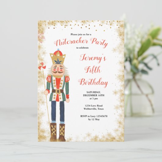 Nutcracker Winter Birthday Boy Invitation Kaart (Staand voorkant)
