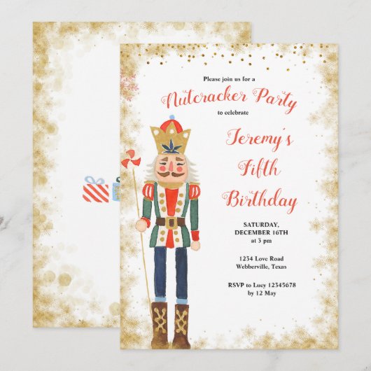 Nutcracker Winter Birthday Boy Invitation Kaart (Voorkant / Achterkant)