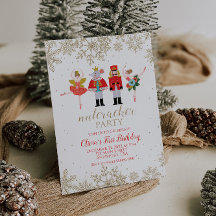 Nutcracker Winter Birthday Red en Gold Invitation