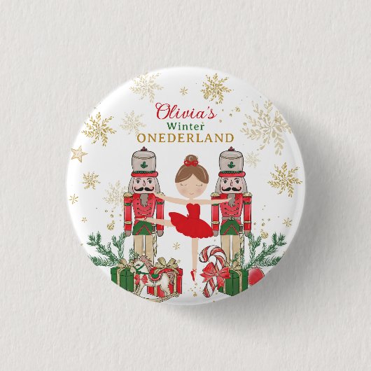 Nutcracker Winter Onederland 1e verjaardag Rood Ronde Button 3,2 Cm (Voorkant)