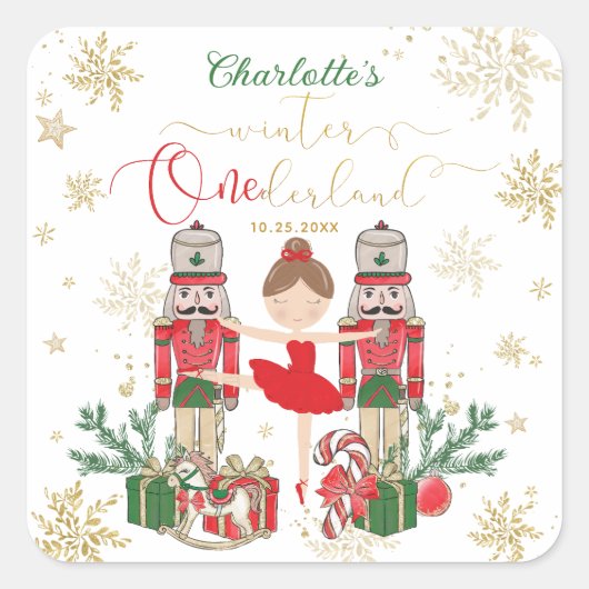 Nutcracker Winter Onederland 1e verjaardag Rood Vierkante Sticker (Voorkant)