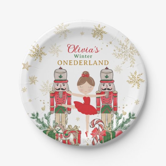 Nutcracker Winter Onederland 1st Birthday Red Papieren Bordje (Voorkant)
