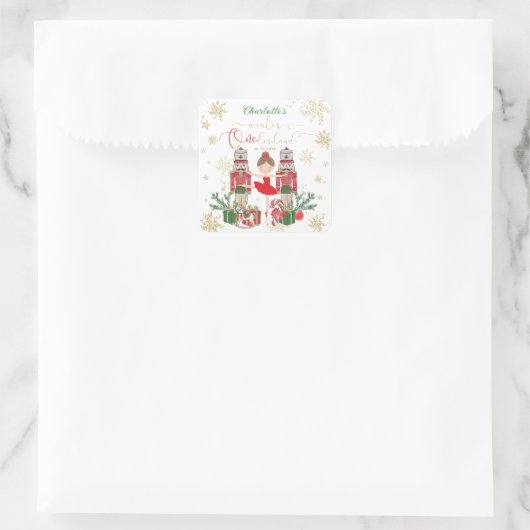 Nutcracker Winter Onederland 1st Birthday Red Vierkante Sticker (Tas)
