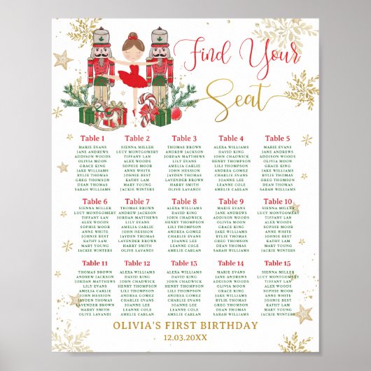 Nutcracker Winter Onederland 1st Birthday Seating Poster (Voorkant)