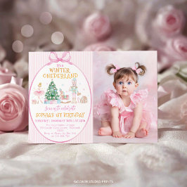 Nutcracker Winter Onederland Pink Birthday Photo Kaart