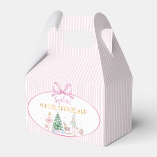 Nutcracker Winter Onederland Pink Bow Birthday Bedankdoosjes (Voorkant Zijde)
