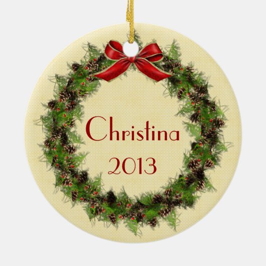 Nutcracker WreatCustom Round-kerstversiering Keramisch Ornament (Achterkant)