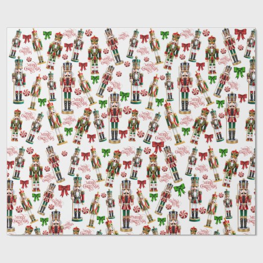 Nutcrackers Merry Christmas Red Green Roll of Cadeaupapier (Vlak)