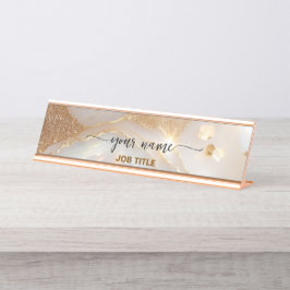 Nuteral Beige Opal steen Roze Goud Bureau Naambordje