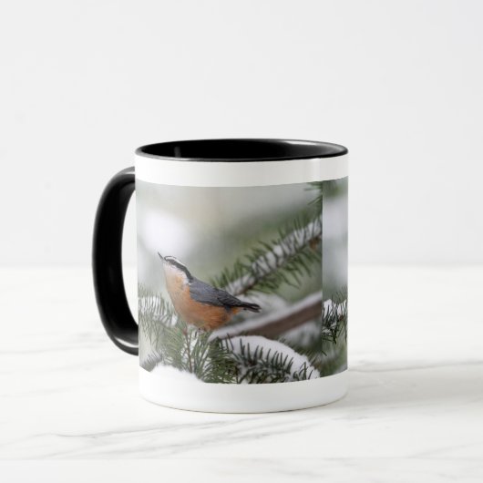 Nuthatch op Snowy Branch in Winter Mok (Voorkant links)