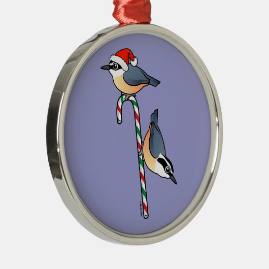Nuthatch Santa Metalen Ornament (Rechts)