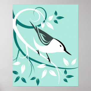 Nuthatch Stylized Bird Design Poster