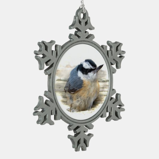 Nuthatch Tin Sneeuwvlok Ornament (Links)