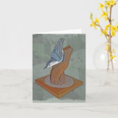 Nuthatch Woodcarving Note Kaart (Gele Bloem)