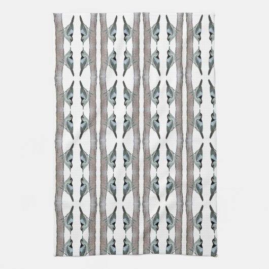 Nuthatches Wit Blauw Keuken Handdoeken (Verticaal)