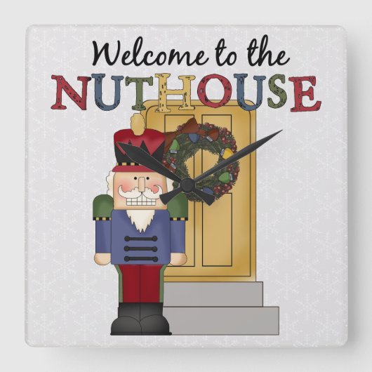 Nuthouse kerstwandklok vierkante klok (Voorkant)