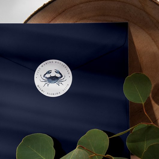 Nutical Blue Crab Return-adres Ronde Sticker