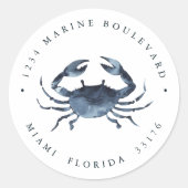 Nutical Blue Crab Return-adres Ronde Sticker (Voorkant)