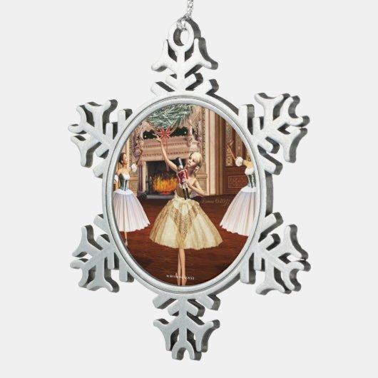 Nutkraker Ballerina Pewter Snowflake Ornament (Rechts)