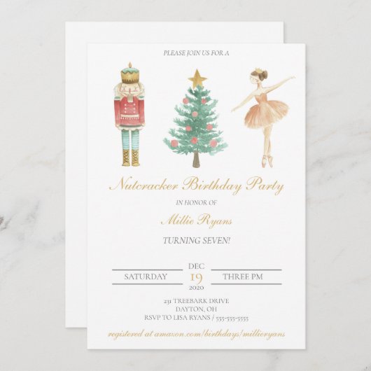 Nutkraker Birthday Ballerina Uitnodigingskerst Save The Date (Voorkant / Achterkant)