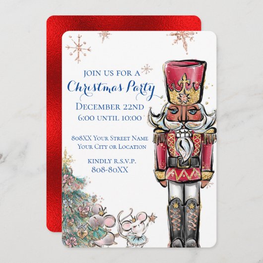 Nutkraker en Mice Kerstparty Kaart (Voorkant / Achterkant)