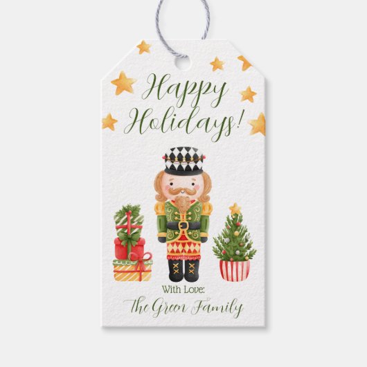 Nutkraker, Gifts, kerstboom Prettige feestdagen Cadeaulabel (Voorkant)