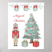 Nutkraker, kerstboom, bubbels, cadeaus poster (Voorkant)