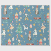 Nutkraker kerstfeestdag blauw cadeaupapier (Vlak)