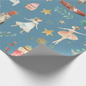 Nutkraker kerstfeestdag blauw cadeaupapier (Hoek)