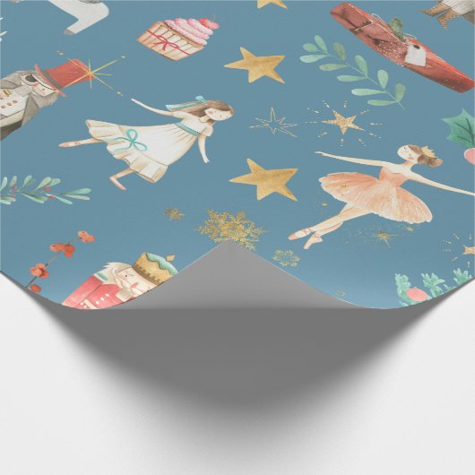 Nutkraker kerstfeestdag blauw cadeaupapier (Hoek)