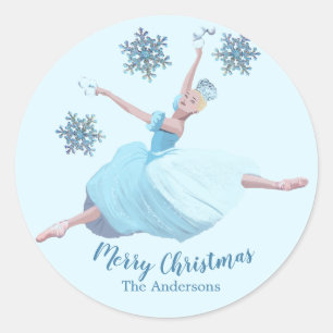 Nutkraker Kerstmis Ballerina Snowflakes Ronde Sticker