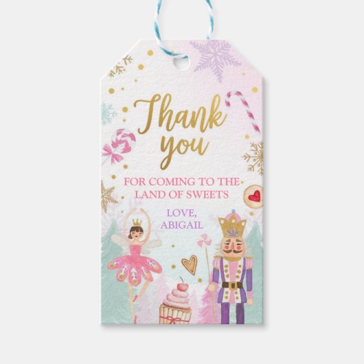 Nutkraker Land van Sweets Girl Favor Dank je Cadeaulabel (Voorkant)