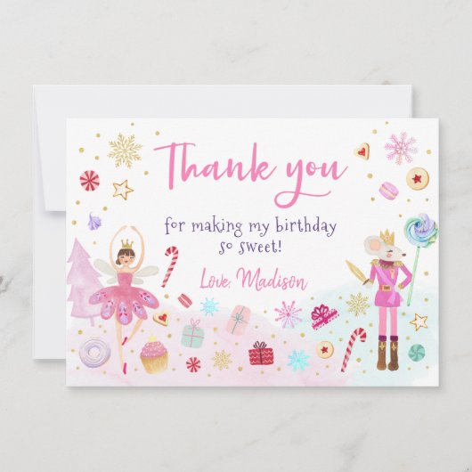 Nutkraker Land van zoet Roze Gouden Dag Bedankkaart (Voorkant)