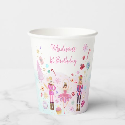 Nutkraker Land van zoet Roze Gouden Dag Papieren Bekers (Achterkant)