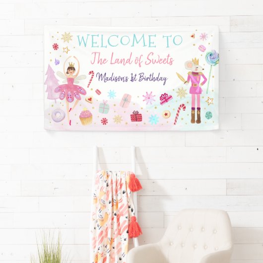 Nutkraker Land van zoet Roze Gouden Dag Spandoek (Insitu)